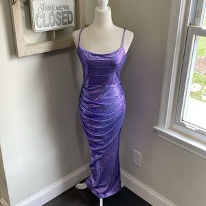 JLUXLABEL PURPLE RUBI COWL NECK COCKTAIL DRESS